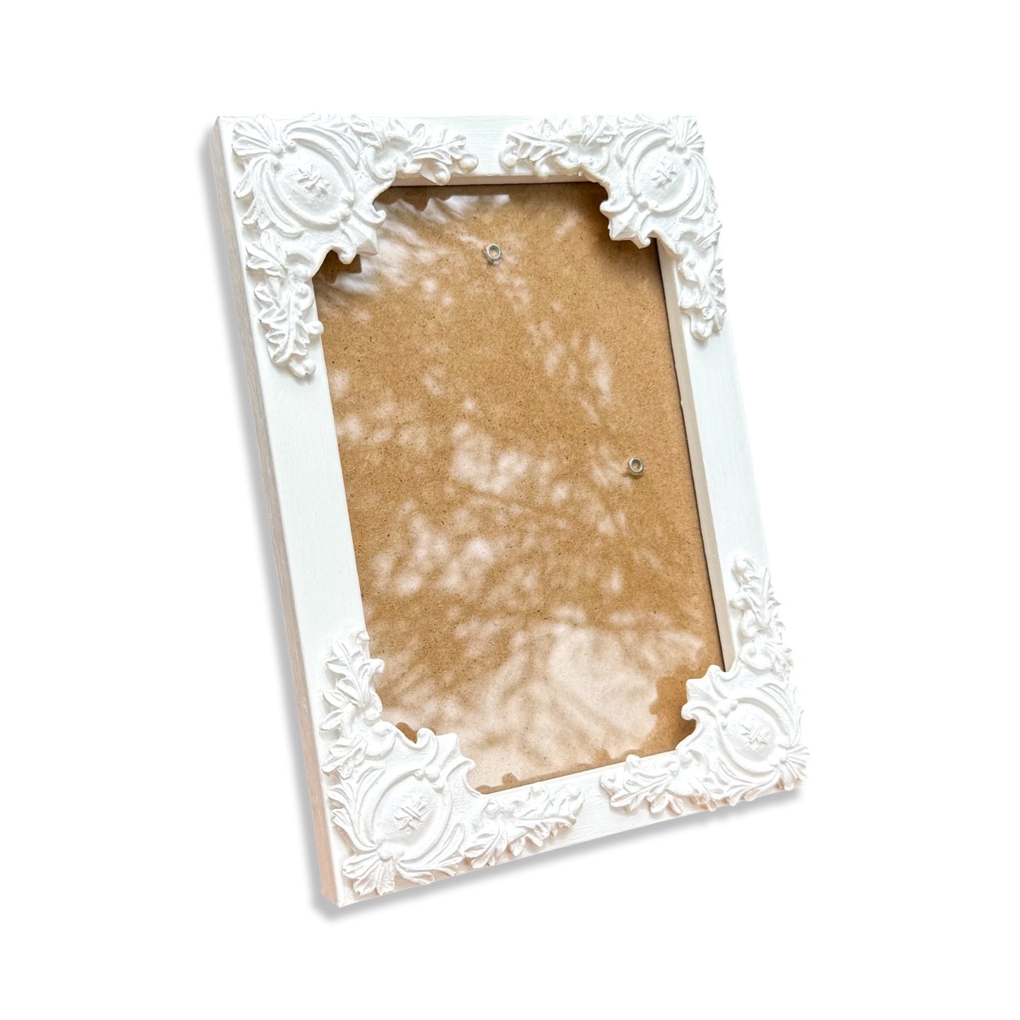 Ornate Bright White Picture Frame: Handmade Resin Detail, Plexiglass Cover