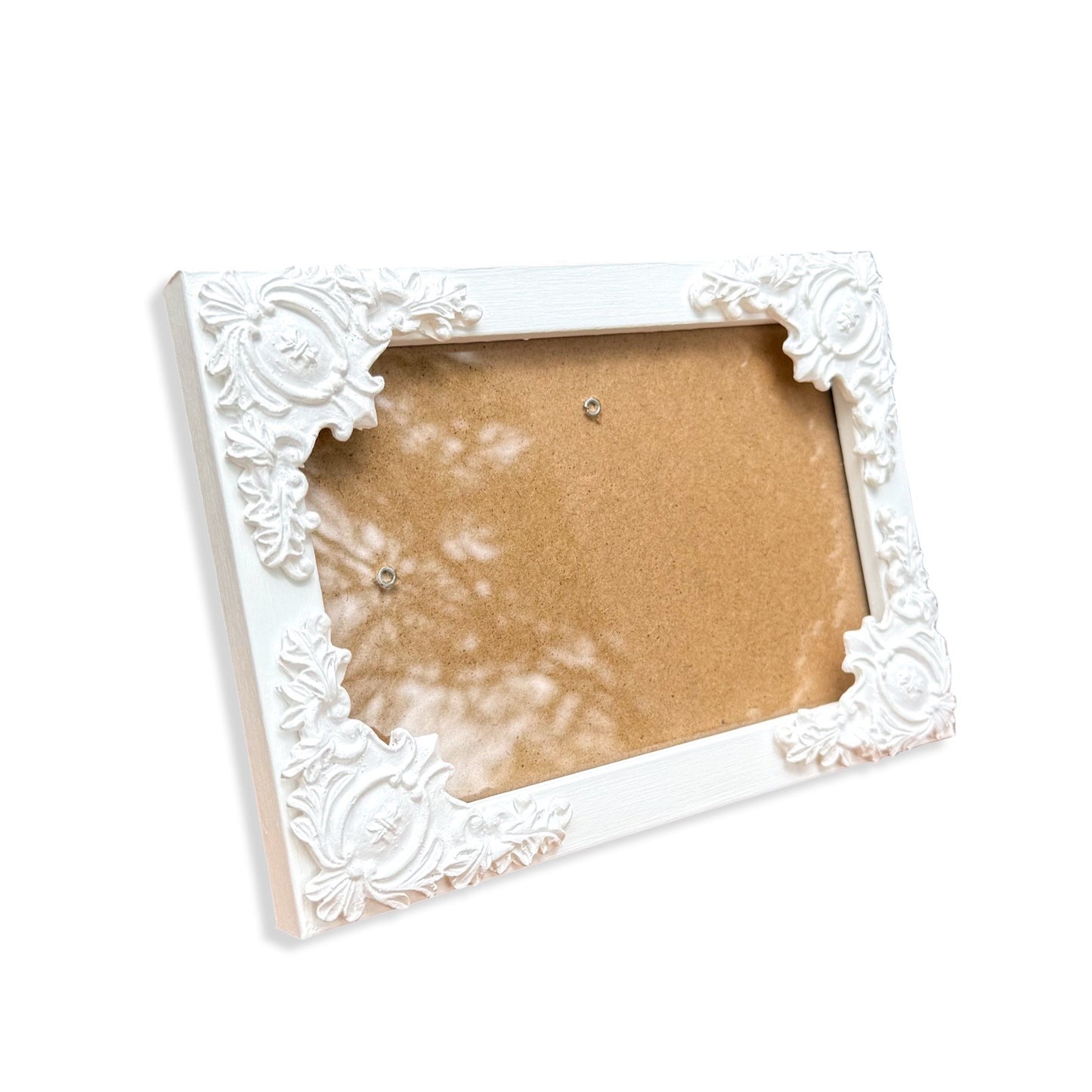 Ornate Bright White Picture Frame: Handmade Resin Detail, Plexiglass Cover