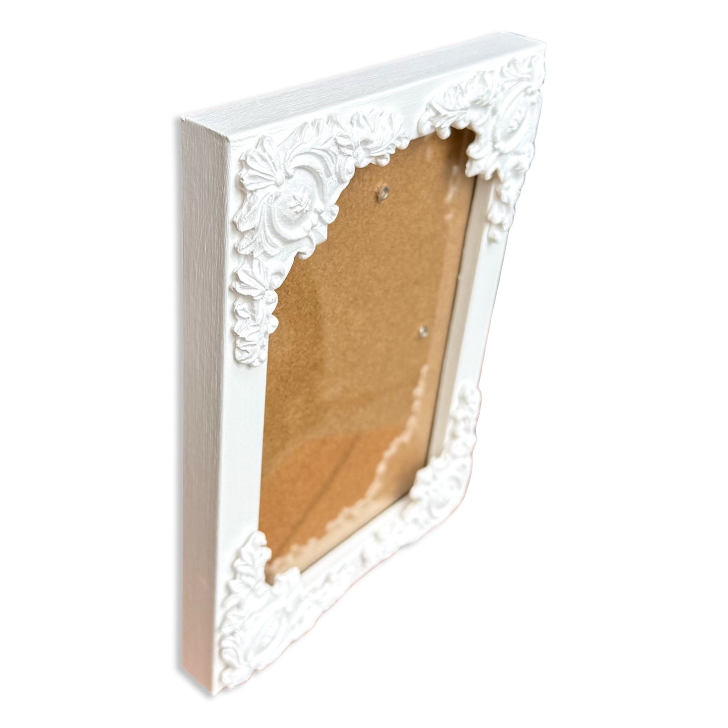 Ornate Bright White Picture Frame: Handmade Resin Detail, Plexiglass Cover
