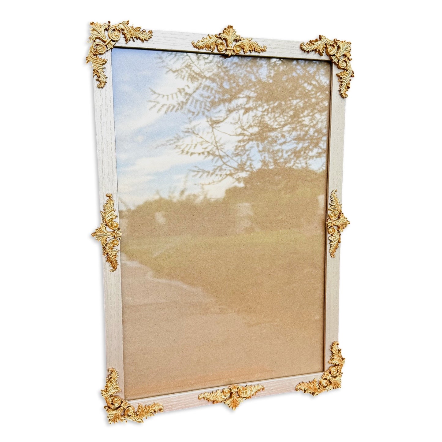 Baroque Oak Wood Picture Frame: Champagne Gold Filigree, Real Glass