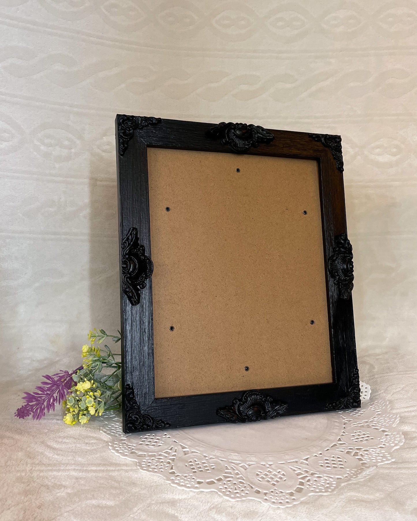 Handmade Solid Wood Ornate Photo Frame, Solid Black