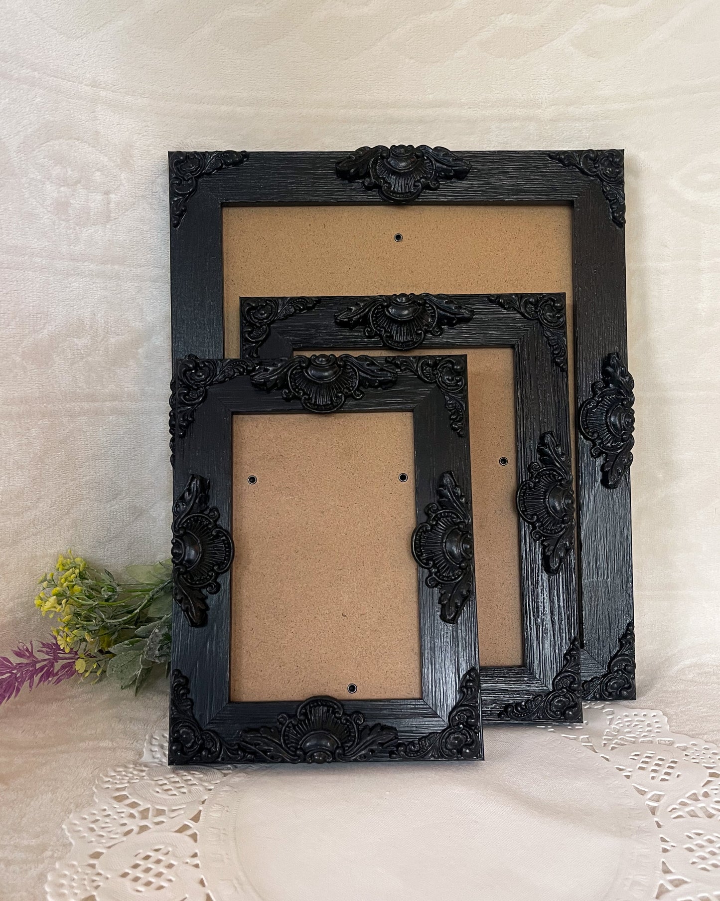 Handmade Solid Wood Ornate Photo Frame, Solid Black