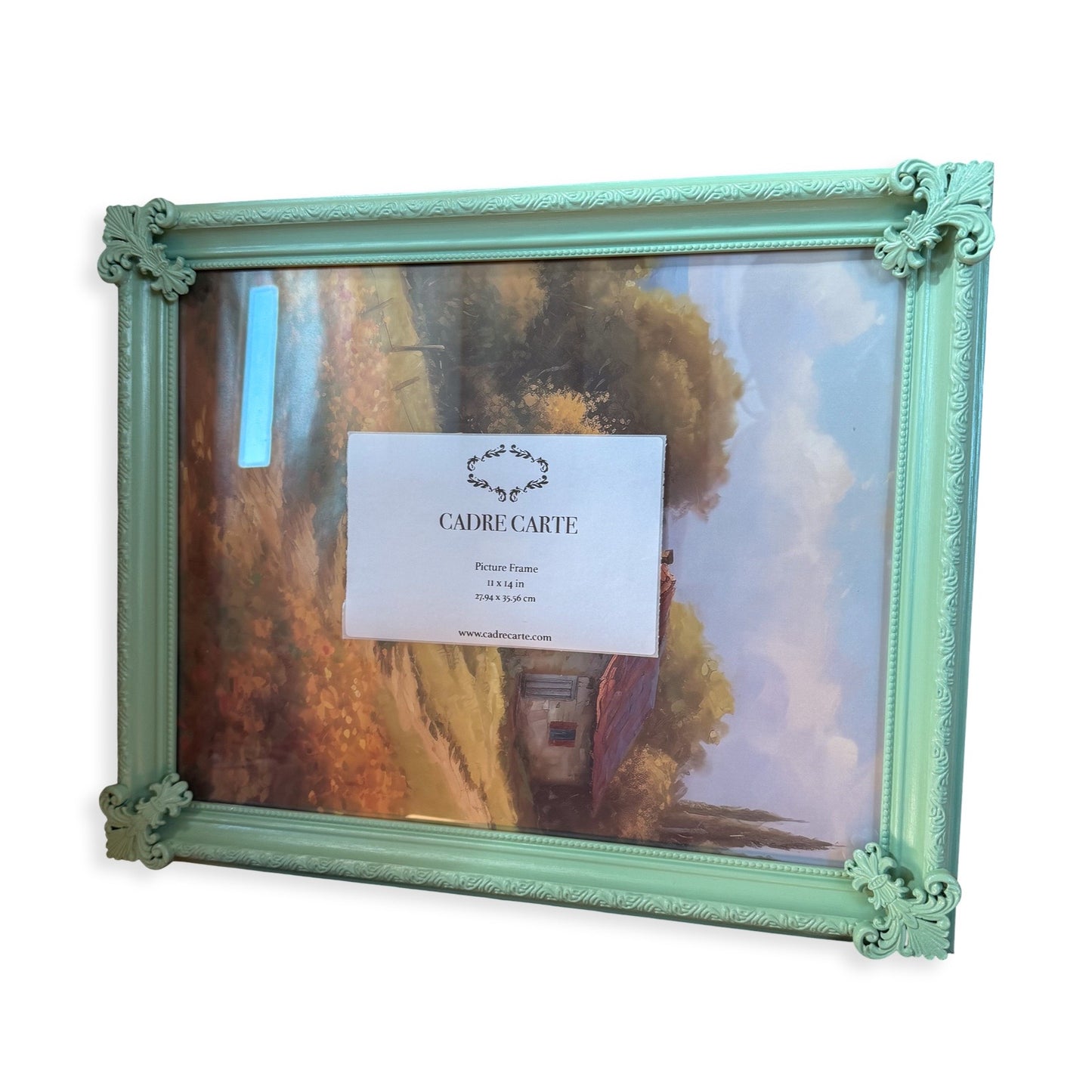 Ornate 11x14 Picture Frame: Mint Green with Handmade Resin Scroll Filigree Embellishments