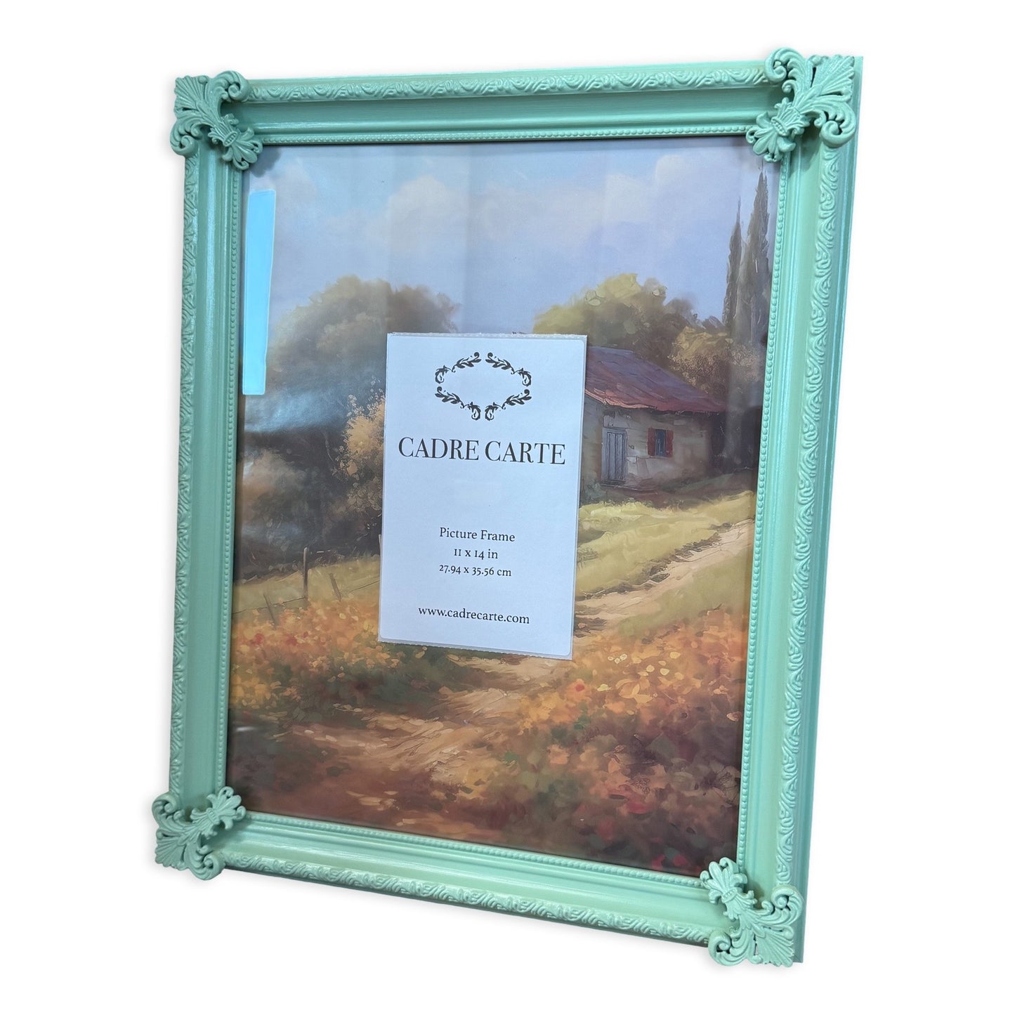 Ornate 11x14 Picture Frame: Mint Green with Handmade Resin Scroll Filigree Embellishments