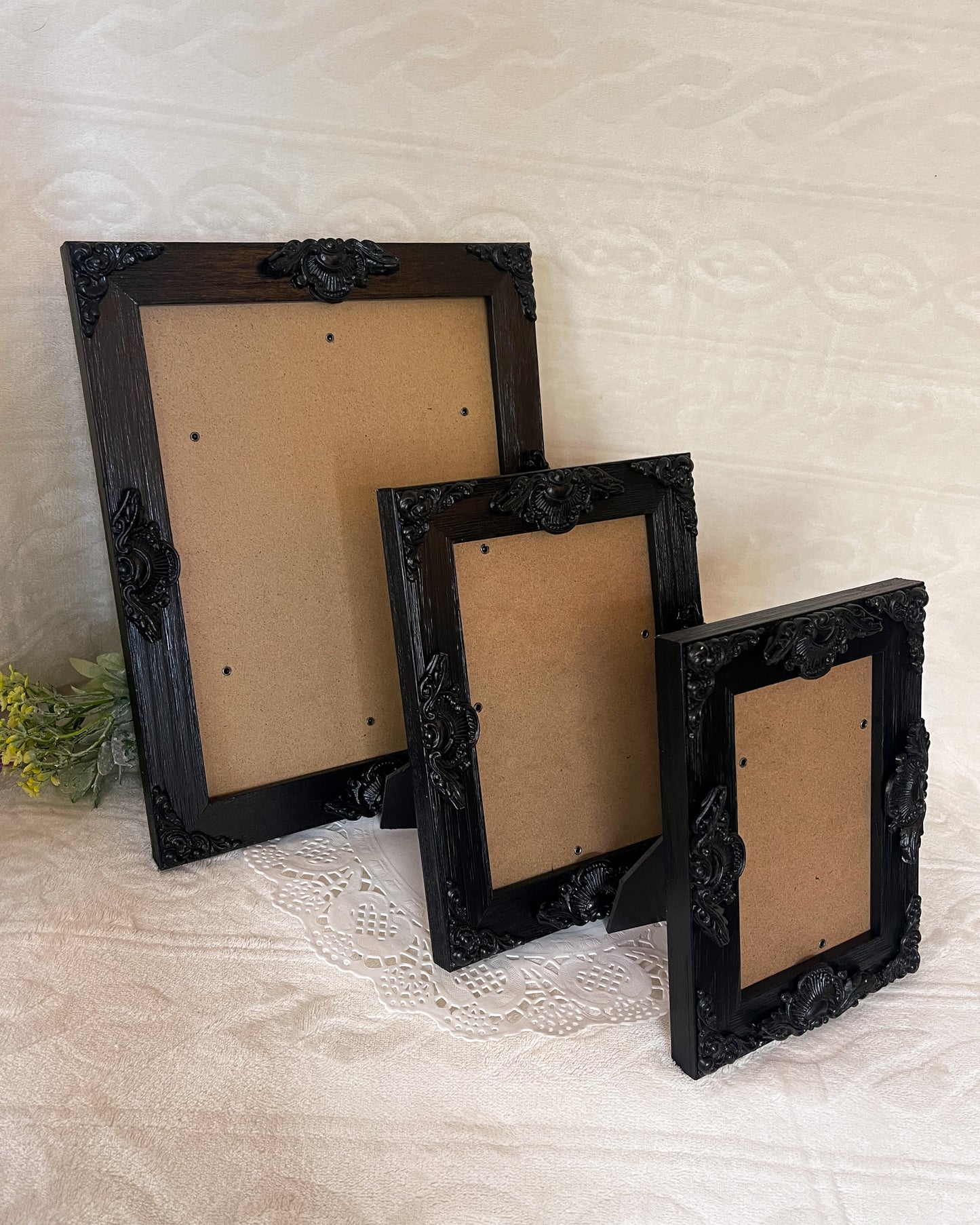 Handmade Solid Wood Ornate Photo Frame, Solid Black