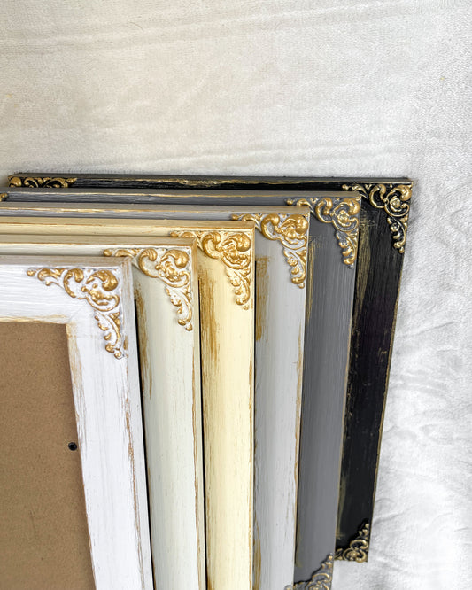 Solid Wood Photo Frame, White Black Gray Ivory with Gold Accents