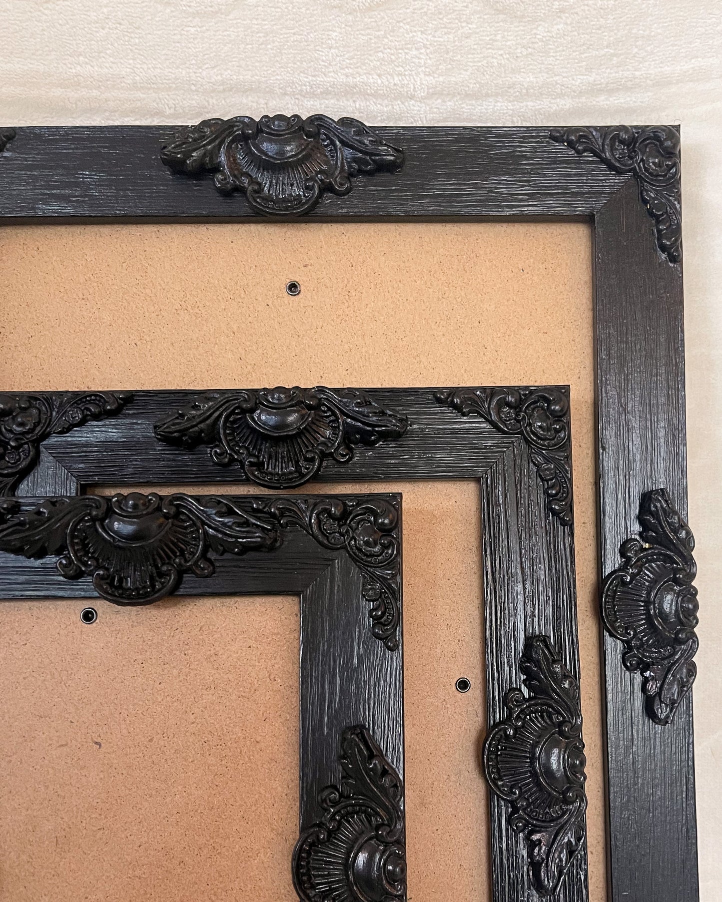 Handmade Solid Wood Ornate Photo Frame, Solid Black