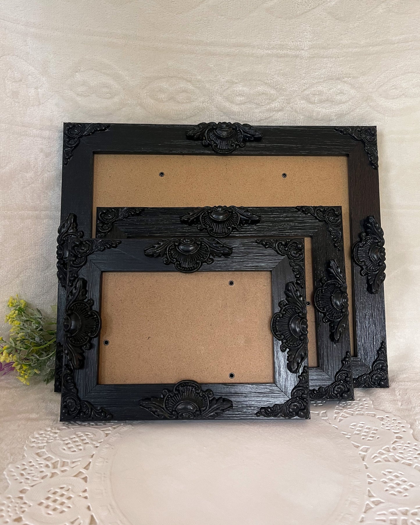 Handmade Solid Wood Ornate Photo Frame, Solid Black