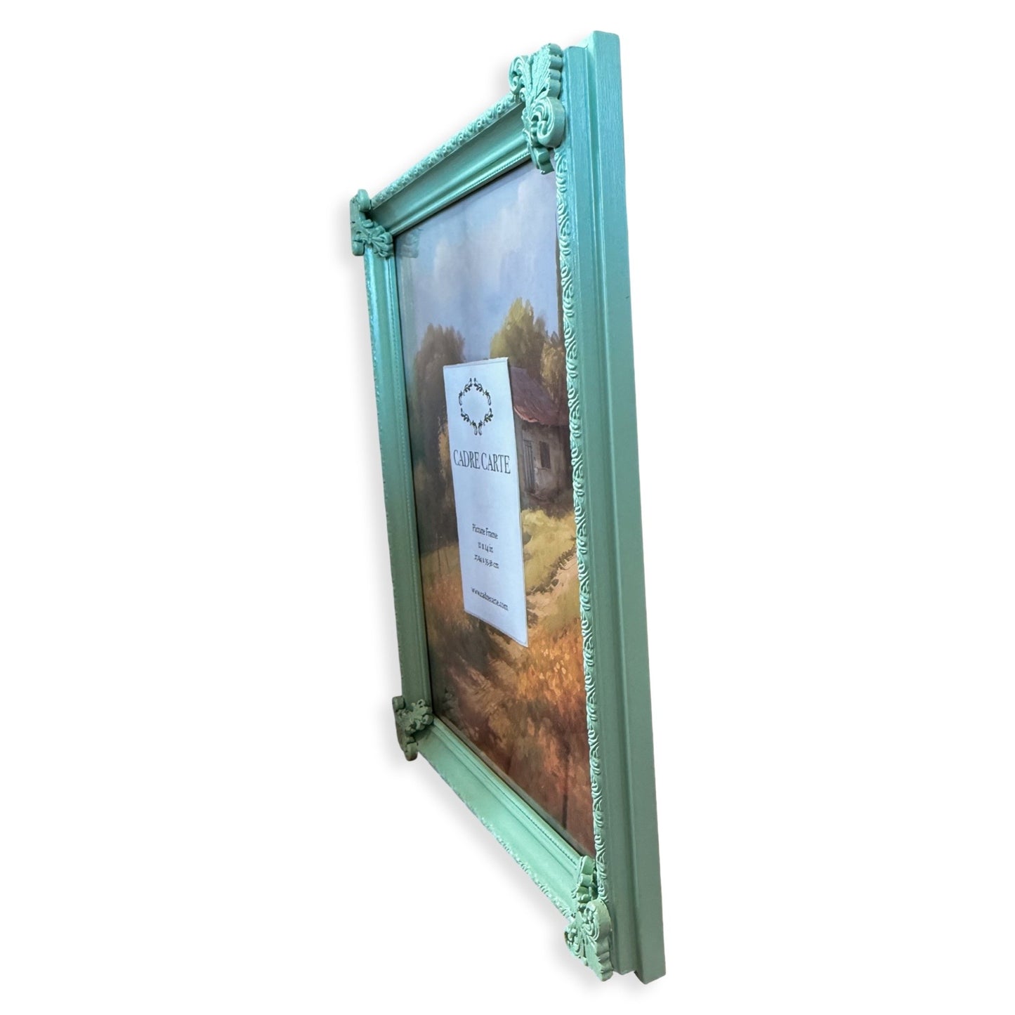 Ornate 11x14 Picture Frame: Mint Green with Handmade Resin Scroll Filigree Embellishments