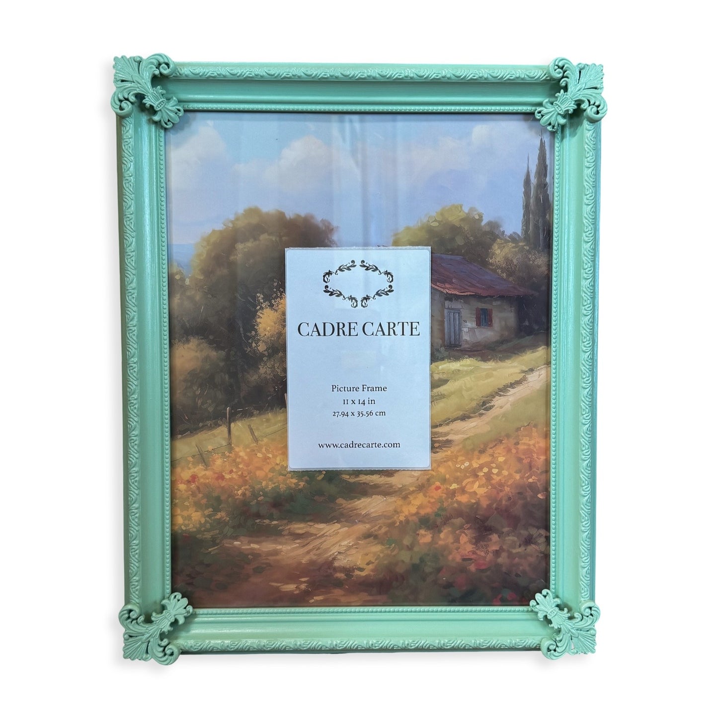 Ornate 11x14 Picture Frame: Mint Green with Handmade Resin Scroll Filigree Embellishments