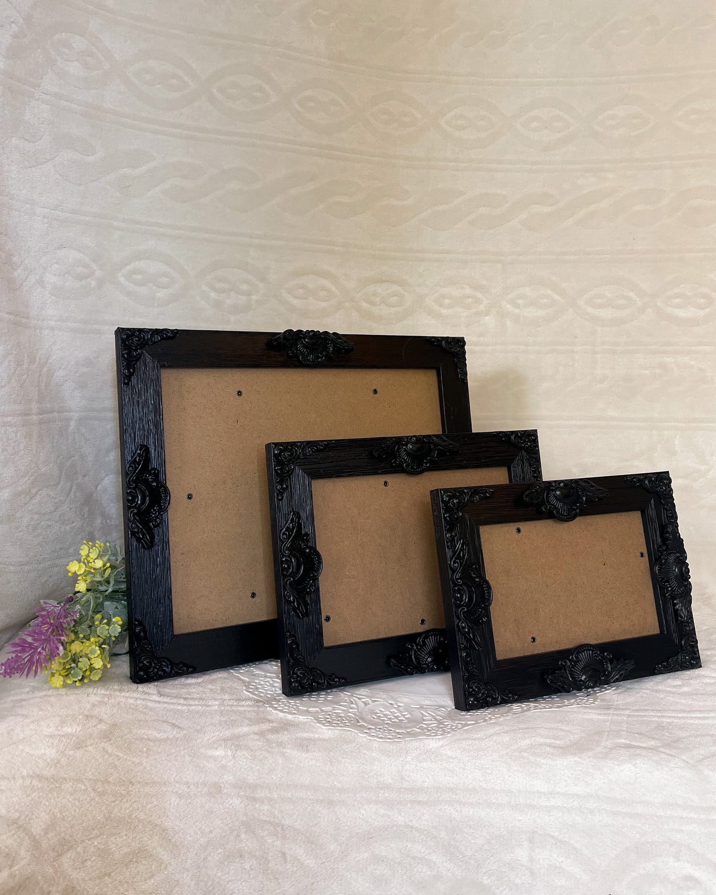 Handmade Solid Wood Ornate Photo Frame, Solid Black