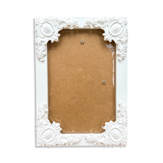 Ornate Bright White Picture Frame: Handmade Resin Detail, Plexiglass Cover