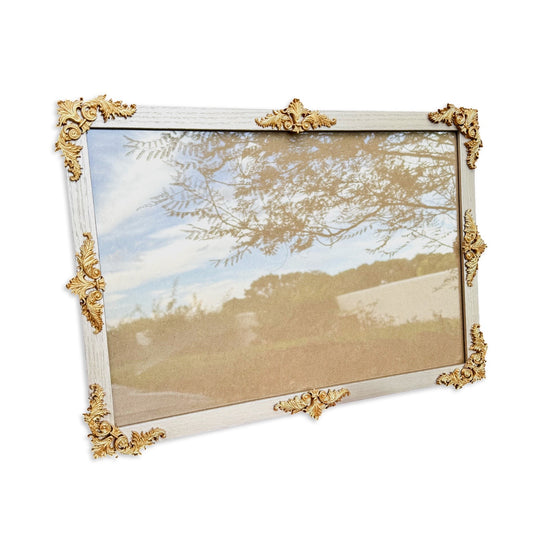 Baroque Oak Wood Picture Frame: Champagne Gold Filigree, Real Glass