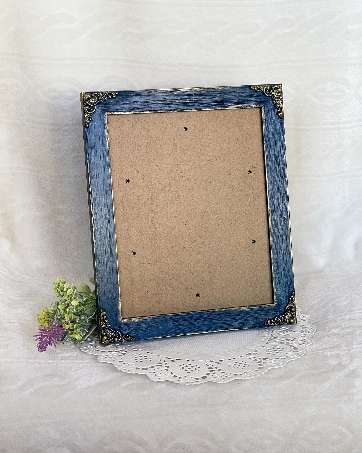 Handmade Solid Wood Photo Frame, Navy Blue with Gold Accents