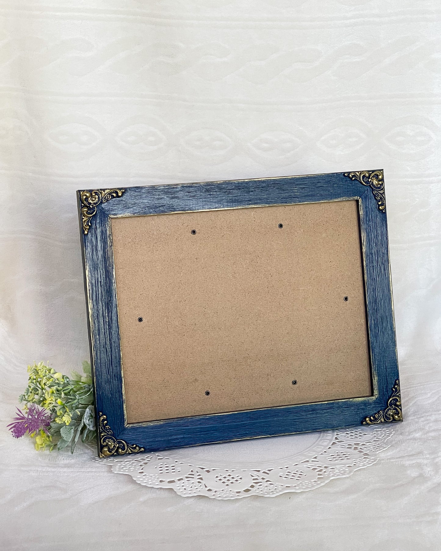 Handmade Solid Wood Photo Frame, Navy Blue with Gold Accents