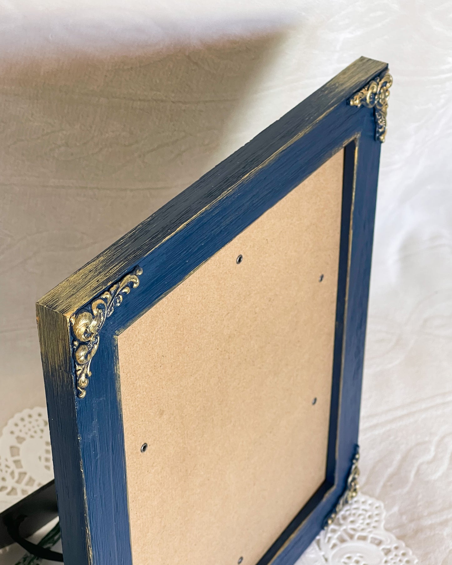 Handmade Solid Wood Photo Frame, Navy Blue with Gold Accents