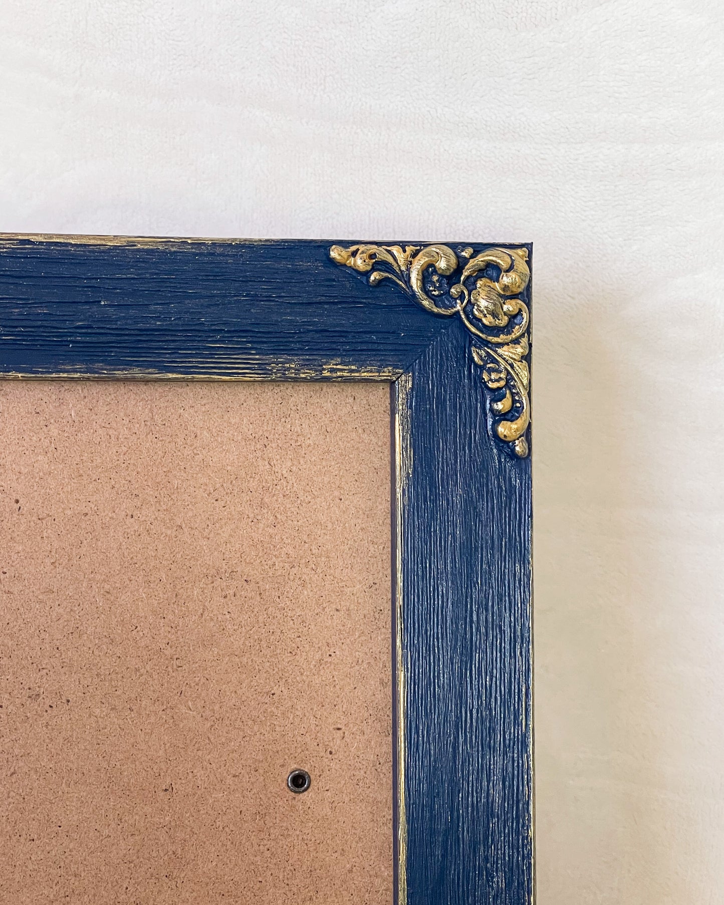 Handmade Solid Wood Photo Frame, Navy Blue with Gold Accents