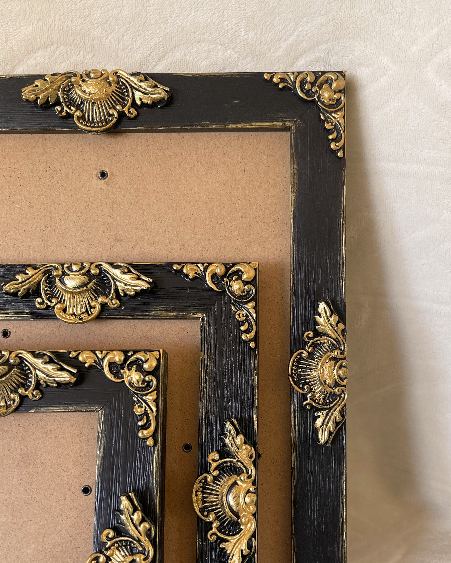 Handmade Solid Wood Ornate Photo Frame, Black with Gold Accents