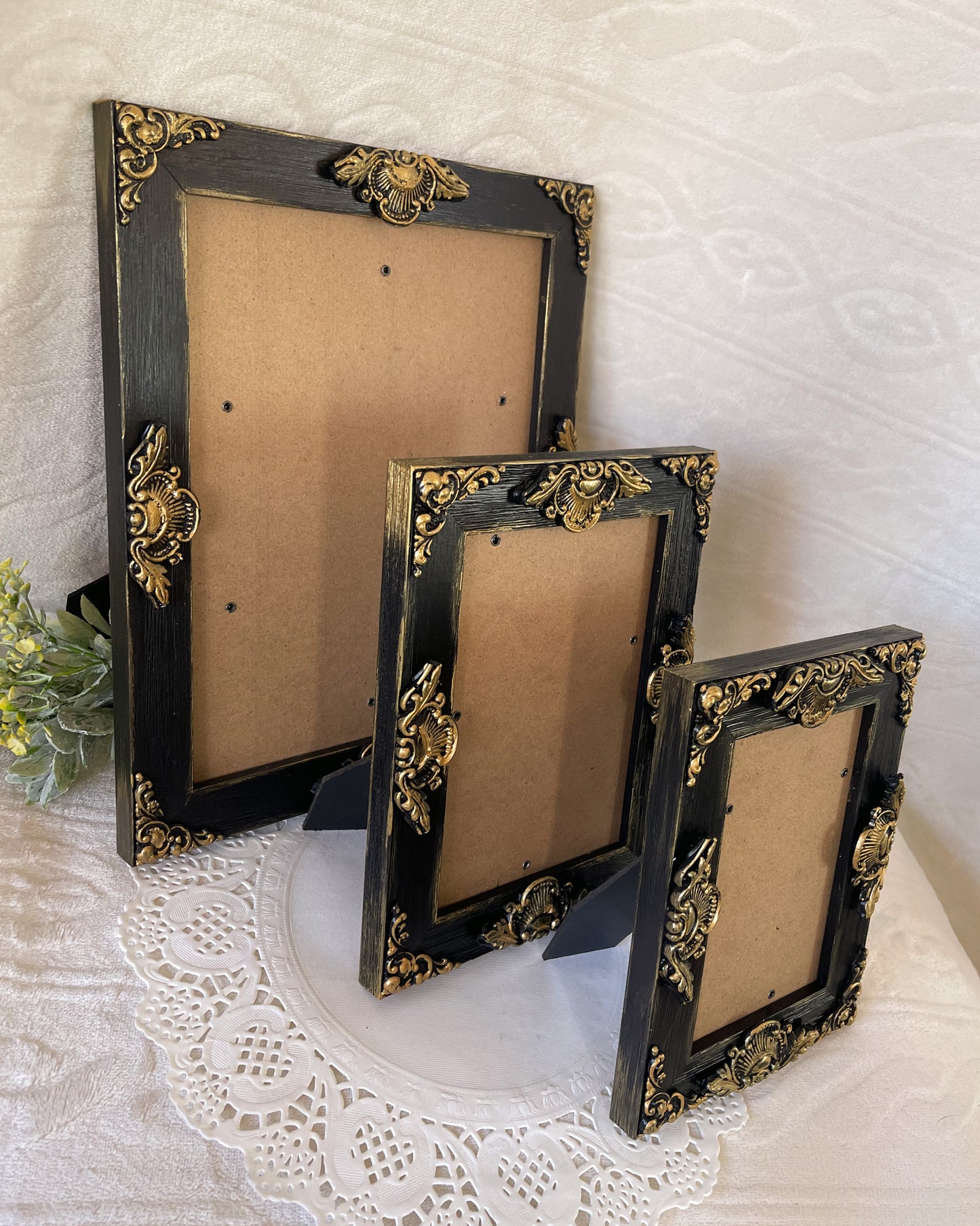 Handmade Solid Wood Ornate Photo Frame, Black with Gold Accents