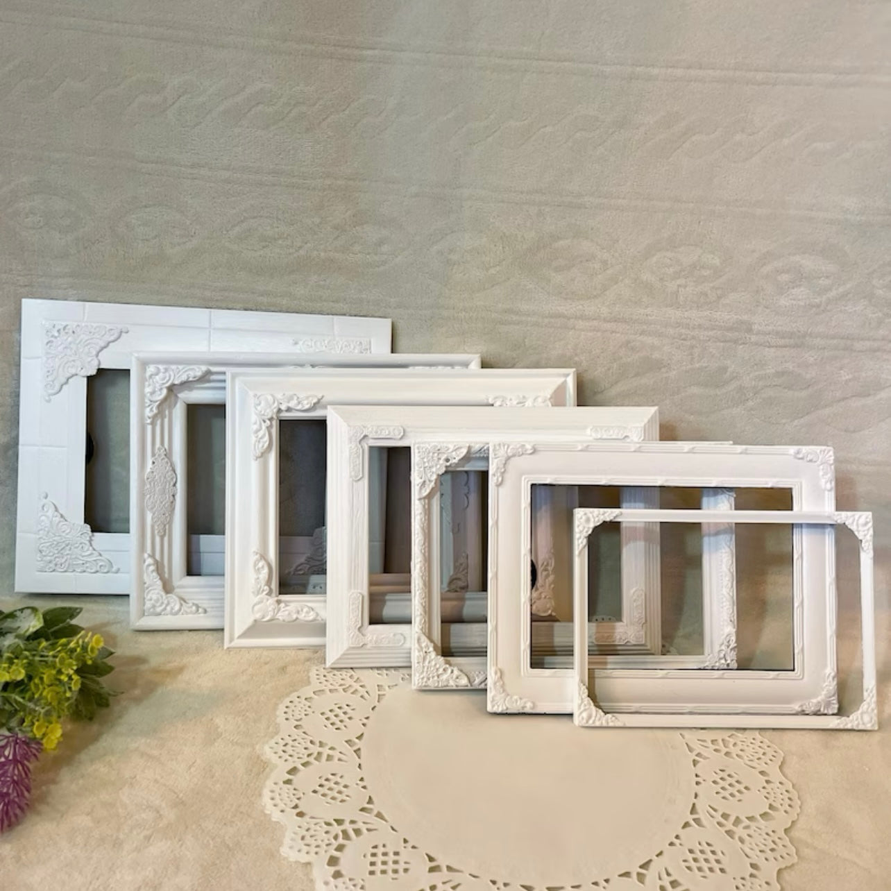 Mix & Match Photo Frames, Vintage/Upcycled Antique Style, Ornate Bright White